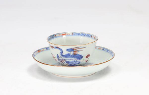 Chinese porcelain bowl and plate with blue phoenix design