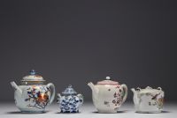 China - Set of four polychrome porcelain teapots, 18th century.