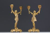 ‘Couple of dancers’ Pair of ormolu candelabras, late 19th century.