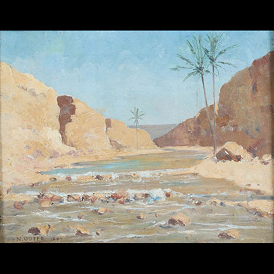 Nestor OUTER (1865-1930) ‘L'Oued, orientalist landscape’ Oil on canvas, signed and dated 1889.