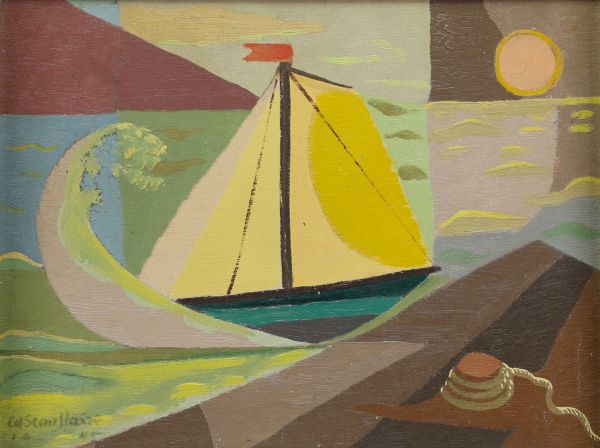 Edgar SCAUFLAIRE (1893-1960) ‘Marine’ Oil on panel, signed.