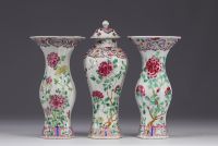 China - covered vase and two flower-decorated vases, Yongzheng period