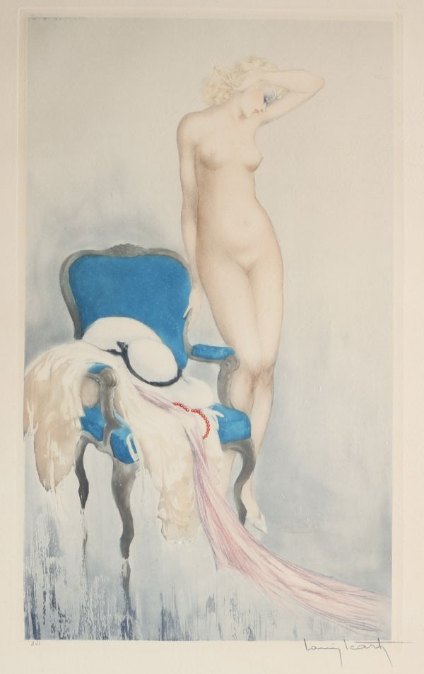 Louis ICART (1888-1950) “Fair model” Etching, color aquatint, signed and numbered 141, circa 1937.