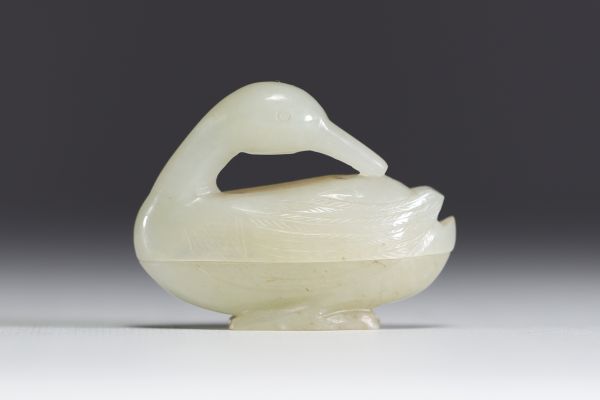 China - Small white jade box representing a duck.