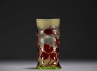 Émile GALLÉ (1846-1904) Acid-etched multi-layered glass vase decorated with flowers, signed.