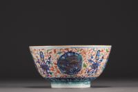 China - Large porcelain bowl decorated with lions in cartouche and flowers, Ming mark.