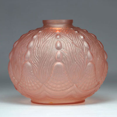 Pink Art Deco ball vase signed OREOR