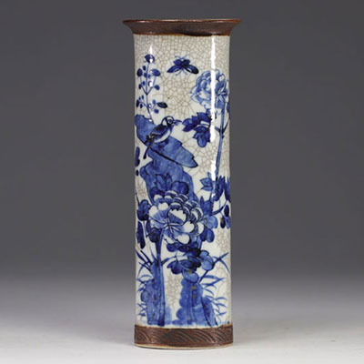 China - Nanqin porcelain scroll vase decorated with birds and flowers.