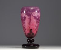 CHARDER Le Verre Français - Acid-etched multi-layered glass vase, rose hip design, signed.