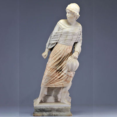 Large alabaster and marble sculpture of a young woman