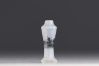 DAUM Nancy - Miniature acid-frosted glass vase decorated with a mill, signed.