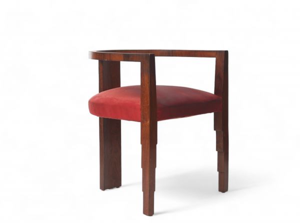 Modernist Art Deco tripod armchair in mahogany veneer.