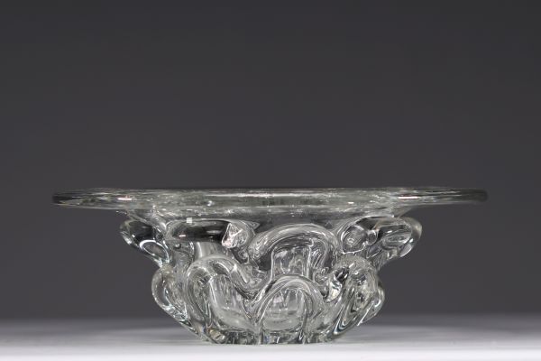 Antonio & Guido BOON (XX) Val Saint Lambert - Large table centre bowl in mouth-blown clear crystal, worked with tongs.