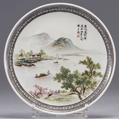 Chinese porcelain plate decorated with landscapes from the Republic period