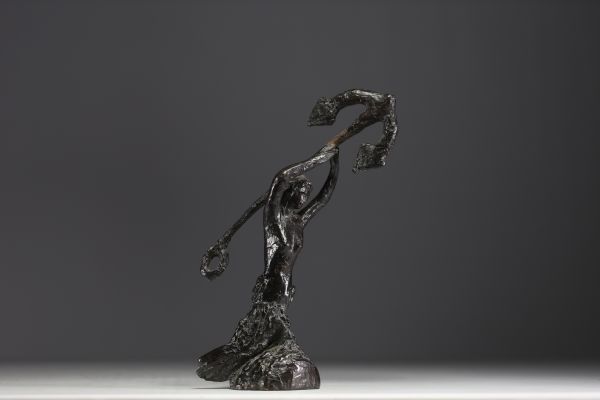 MEYER (XX) ‘Jeune femme portant une ancre’ Bronze sculpture, signed, stamped and numbered E. Godard Cire Perdue 4/8.