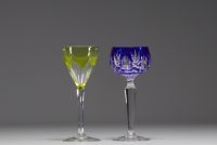 Val Saint Lambert - Set of twelve coloured crystal stemmed glasses.