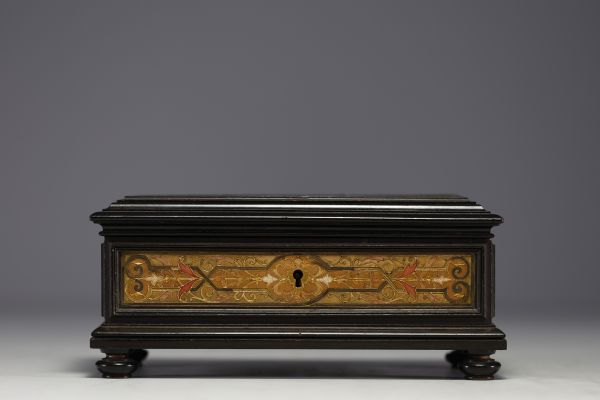 Marquetry box, various materials, mark I. Wolf K. Danisther court supplier, GMUNDEN.