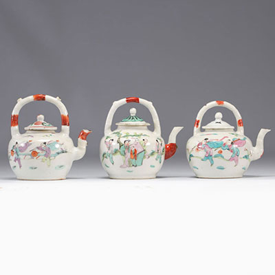 (3) Famille Rose porcelain teapots decorated with figures