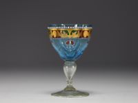 Murano, four-lobed glass on a two-tone foot, gilded and enamelled, 18th century.