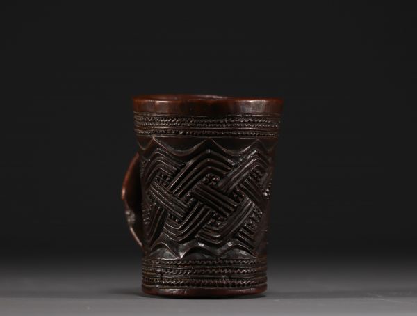 Kuba carved wood palm wine mug, early 20th century.