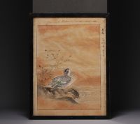 Japan - Print with wild duck and calligraphy, 19th century.