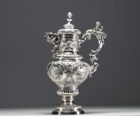 A very imposing ewer and tray in solid silver in the Italian Renaissance style.