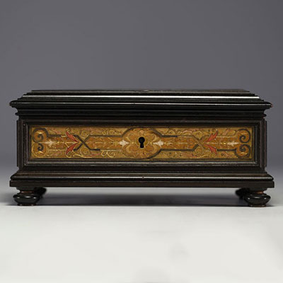 Marquetry box, various materials, mark I. Wolf K. Danisther court supplier, GMUNDEN.