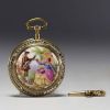 Oignon’ pocket watch, romantic scene on porcelain, cock movement, signed Coulin in Geneva, 18th century.