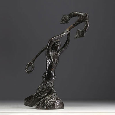 MEYER (XX) ‘Jeune femme portant une ancre’ Bronze sculpture, signed, stamped and numbered E. Godard Cire Perdue 4/8.