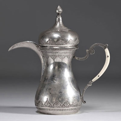 Solid silver coffee pot with bone handle - Persian work - Ottoman Empire