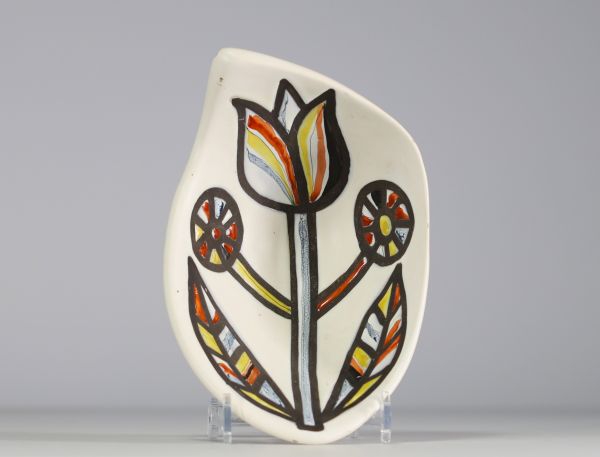 Roger CAPRON (1922-2006) White glazed ceramic fruit bowl with flower design.