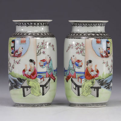 China - pair of famille rose vases with figures, Republic period.