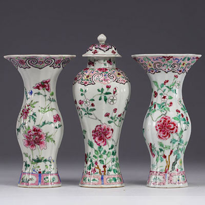 China - covered vase and two flower-decorated vases, Yongzheng period