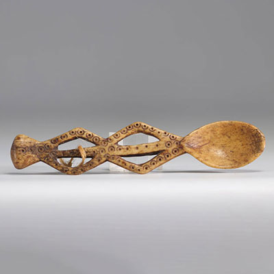 Antique Lega anthropomorphic bone spoon from Rep. Dem. Congo