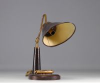 Lampe de bureau en cuir, calendrier dateur, attribuée à Jacques ADNET.