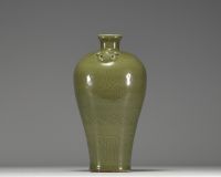 China - A green monochrome porcelain vase with floral decoration in relief, 19th century.
