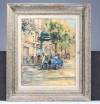 ‘Bugatti sur un boulevard parisien’ Oil on canvas, after “Parisian Snapshot” by Alan Fearnley