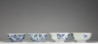 China - Set of four blue-white porcelain bowls with floral decoration, 18th century.