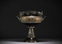 Bronze bowl on foot with Etruscan motifs, late 19th century.