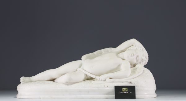 Raymond GAYRARD (1777-1858) ‘Sleeping Cupid’ 19th century white marble sculpture.