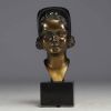 Max LEVERRIER (1891-1973) ‘Buste de jeune fille’ Small bronze with brown patina on a black marble base, signed.