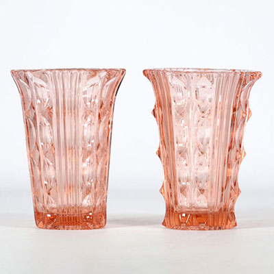 (2) Val Saint Lambert Luxval paire de vases de la même dimensions dans les tons de rouge - Art Déco