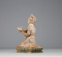 China - ‘Lute player’ Polychrome terracotta, Tang dynasty (?)