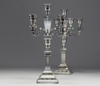 Pair of solid silver candlesticks, five points of light, hallmarks (three diamonds) on the base.