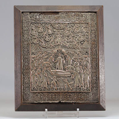 Silver icon with bas-relief decoration