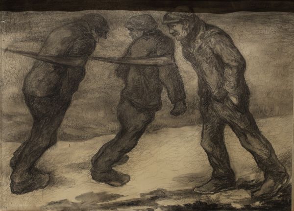 Eugene INGHELS (XX) ‘Arbeiter’ Impressive charcoal drawing, circa 1930.