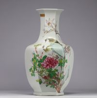 Imposant vase en porcelaine qianjiang cai  à décor de paons, de fleurs et d'oiseaux du XIXe siècle