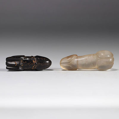 Rock crystal and wood carved phallus Japanese work circa 1900