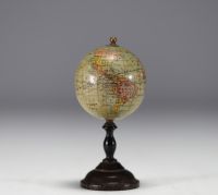 J.L. & Cie pour Lebègue à Paris - Miniature waxed paper globe on turned wooden base.