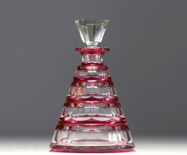 Val Saint Lambert - Art Deco decanter in red lined crystal.